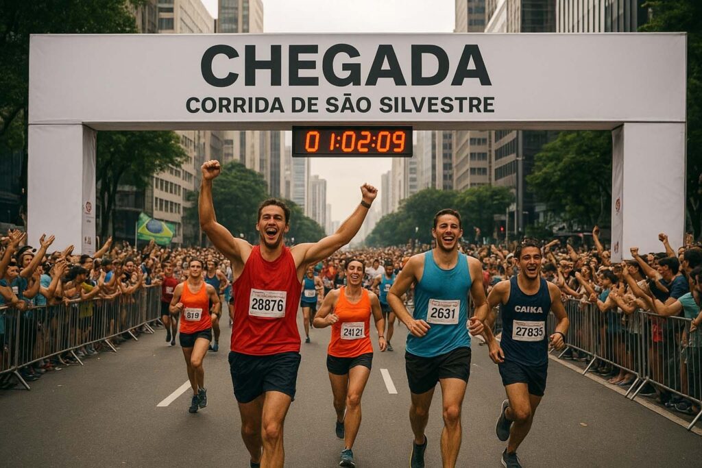 Chegada triunfante da São Silvestre 2025 na Avenida Paulista.