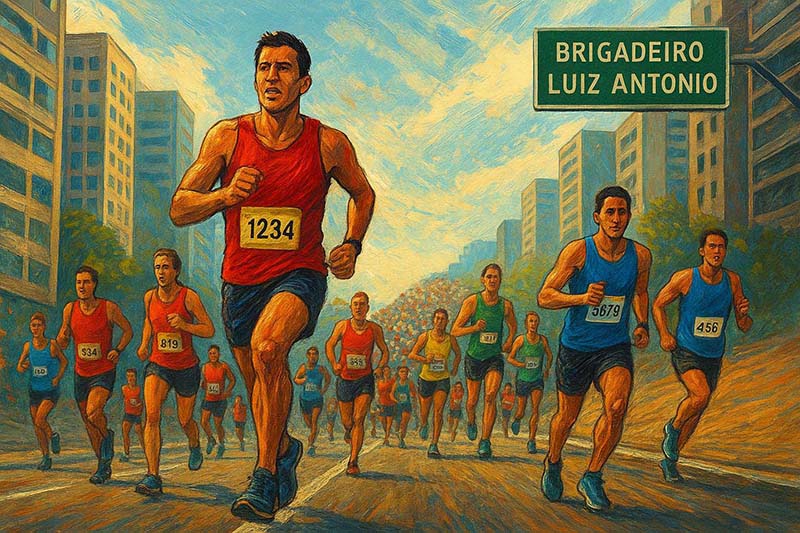 Corredores enfrentando a tradicional subida da Brigadeiro Luís Antônio.