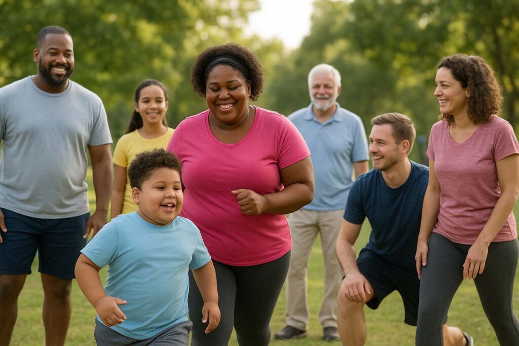 Família e comunidade atuando juntas na prevenção da obesidade.