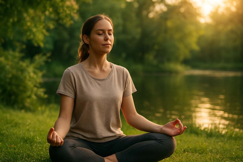 Pessoa em meditação e relaxamento, prática associada ao equilíbrio emocional no tratamento da bipolaridade.