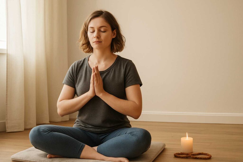Técnicas simples para iniciantes em mantras e oração em ambiente sereno e acolhedor.