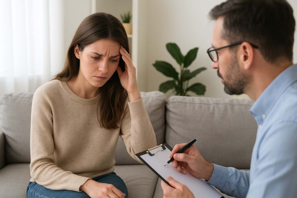 Pessoa adulta em consulta com um profissional psicólogo para mapeamento do TDAH