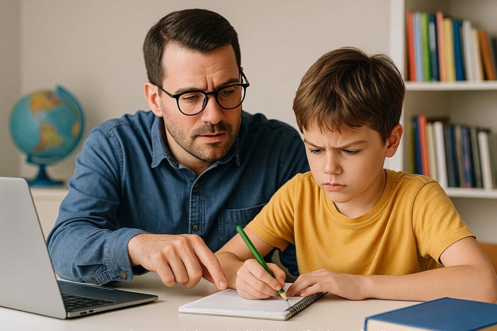 Pessoa adulta e criança estudando, representando o TDAH em diferentes idades