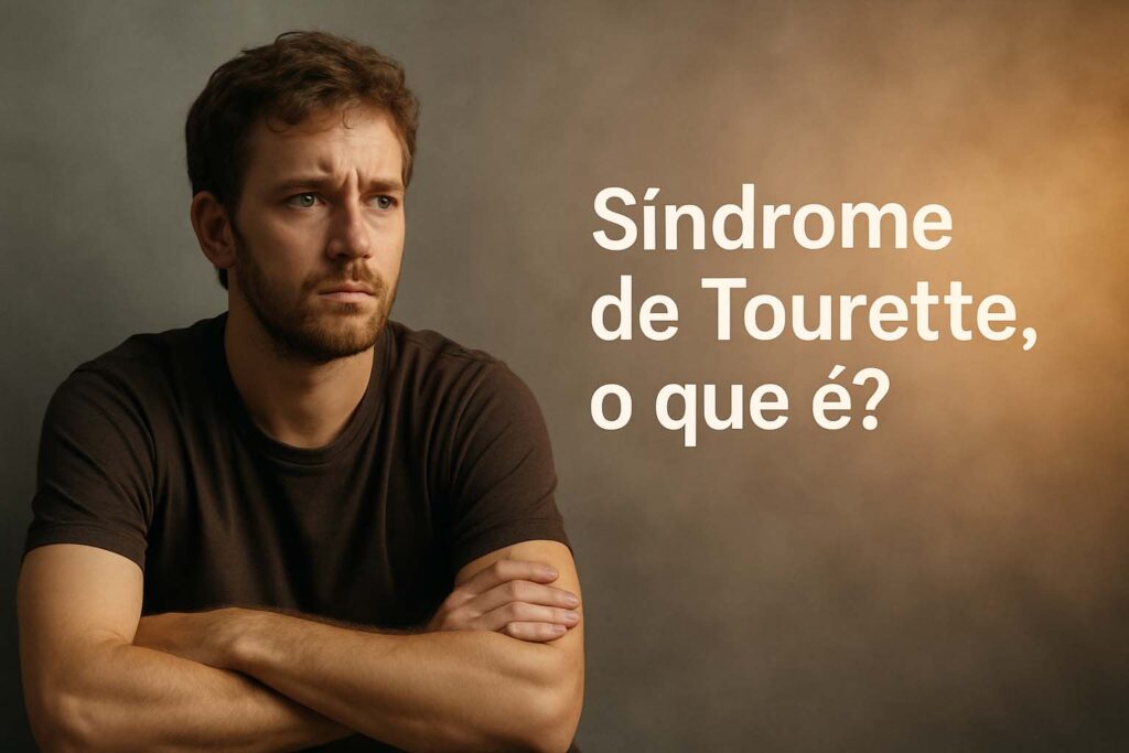 Homem adulto em posição reflexiva simbolizando o controle sobre um tique da síndrome de tourette.